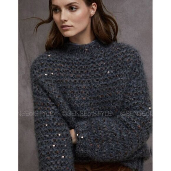 Brunello Cucinelli Sweater Top with Sequins Gray Size S - Picture 2 of 10